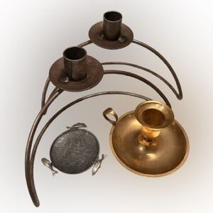 Set of Four Candle Holders, Brushed Metal